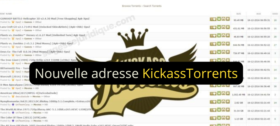 Nouvelle adresse KickassTorrents